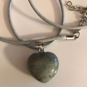 Labradolite gray heart stone crystal pendant on gray cord chain necklace